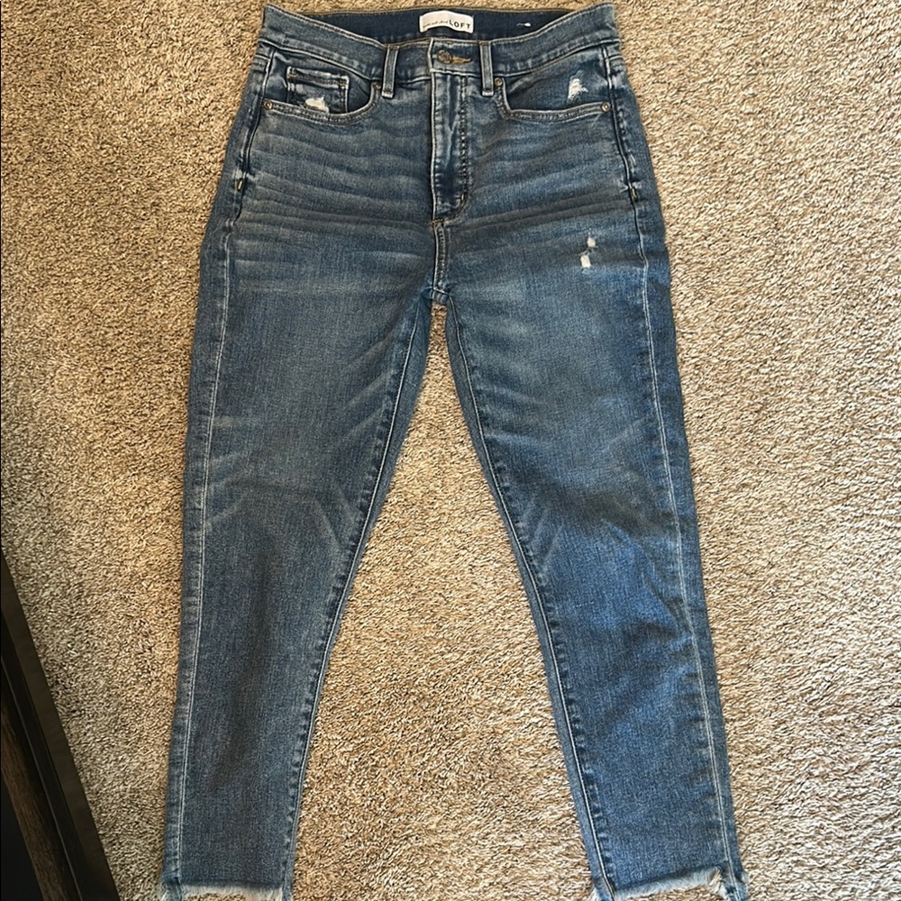 LOFT Slight Distressed Med Blue Ankle Jeans